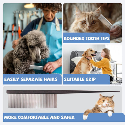 Grooming Pet Comb Rat Tail Dematting Cat and Dog Comb，Rounded Ends Design for Safe Tangle Removal, Hairstyling, Massage，Loose Hair Removal，Prevent Irritation，Fluffing Paws,Face,Tail,Remove Tear Stain