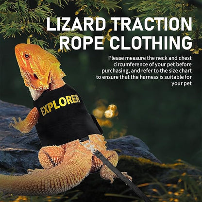 2 Pack Bearded Dragon Harness and Leash Set, Adjustable Escape-Proof Lizard Harness with Hook & Loop Closure, Soft Pet Reptile Vest with 5ft Leash for Walking Outdoor, Fits Small Lizards and Reptiles