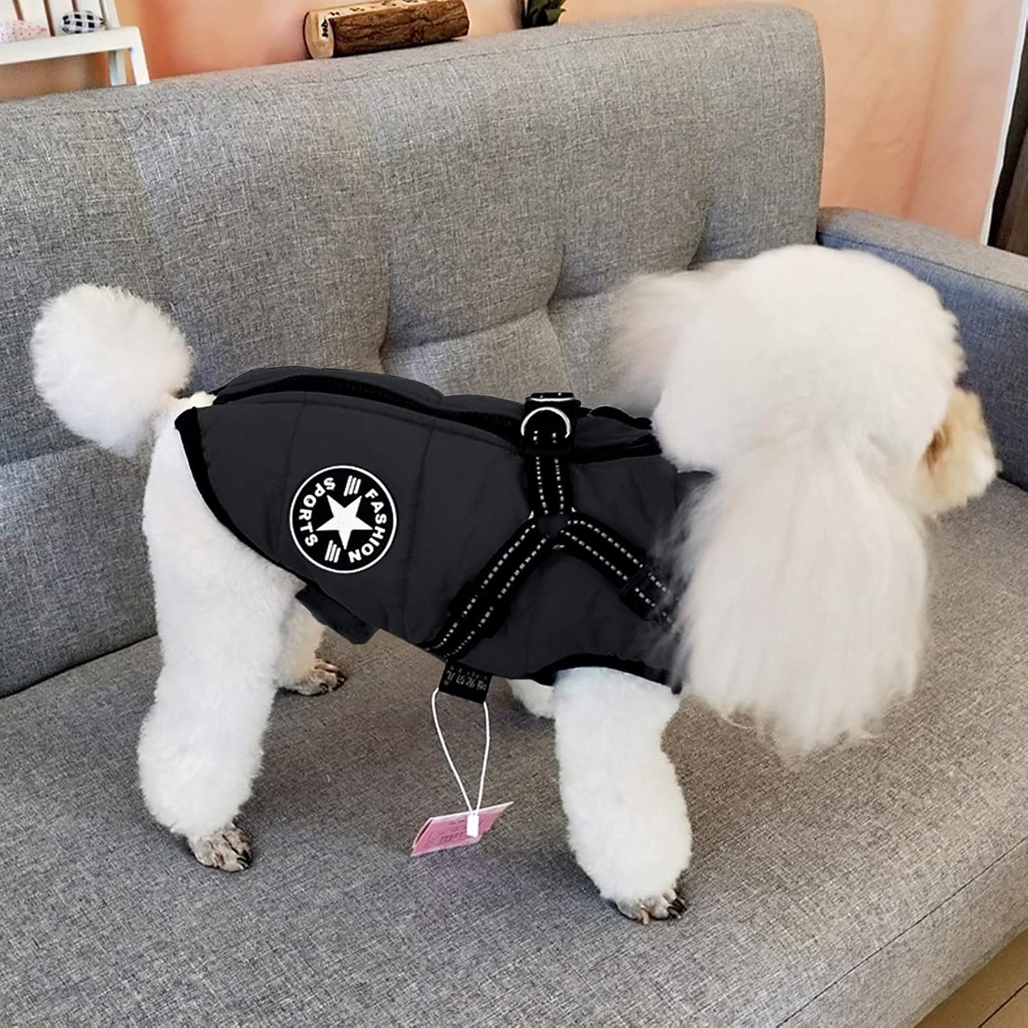 Aiboria Dog Coat for Winter Waterproof Dogs Jackets Windproof Fleece Small Dog Vest Harness Winter Padded Pet Black XL