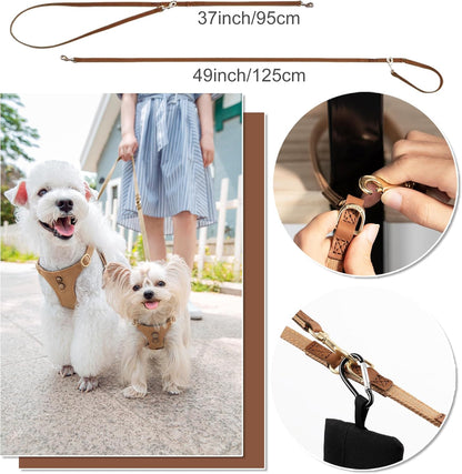 No Pull Dog Harness with Multifunction Dog Leash,Soft Adjustable No Choke Escape Proof Pet Harness Vest for Medium Dogs or Large Dogs,Khaki Camel,XS