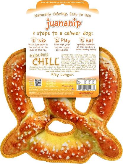 Doggijuana Tuffer Chewer Plush Dog Toy | Funny Dog Toy Plush with Juananip Catnip for Dogs | Calming Aid for Dogs | Interactive Squeaky Chew Toy for Play (Pretzel)