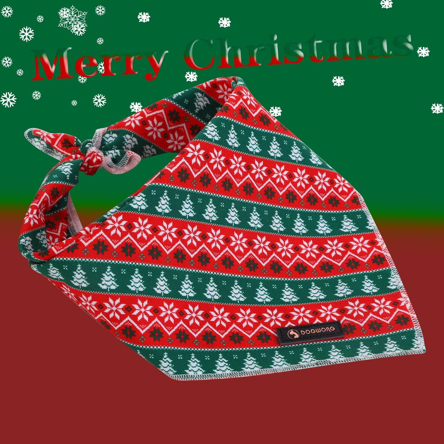DOGWONG Christmas Dog Bandana, Cotton Washable Soft Dog Scarf Red Green Strip Christmas Tree Dog Bib Scarf Boy Girl Bandana Square Adjustable Dog Bandanas for Small Medium Large Dogs
