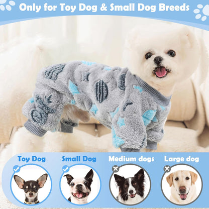 Dog Sweaters Small Girl Warm Fleece Pajamas, Cute Extra Small Dog Clothes, 4 Legs Puppy Jumpsuit Pjs Soft Stretchy Doggie Onesies Pet Outfit Apparel for Chihuahua Yorkie, Grey, Small