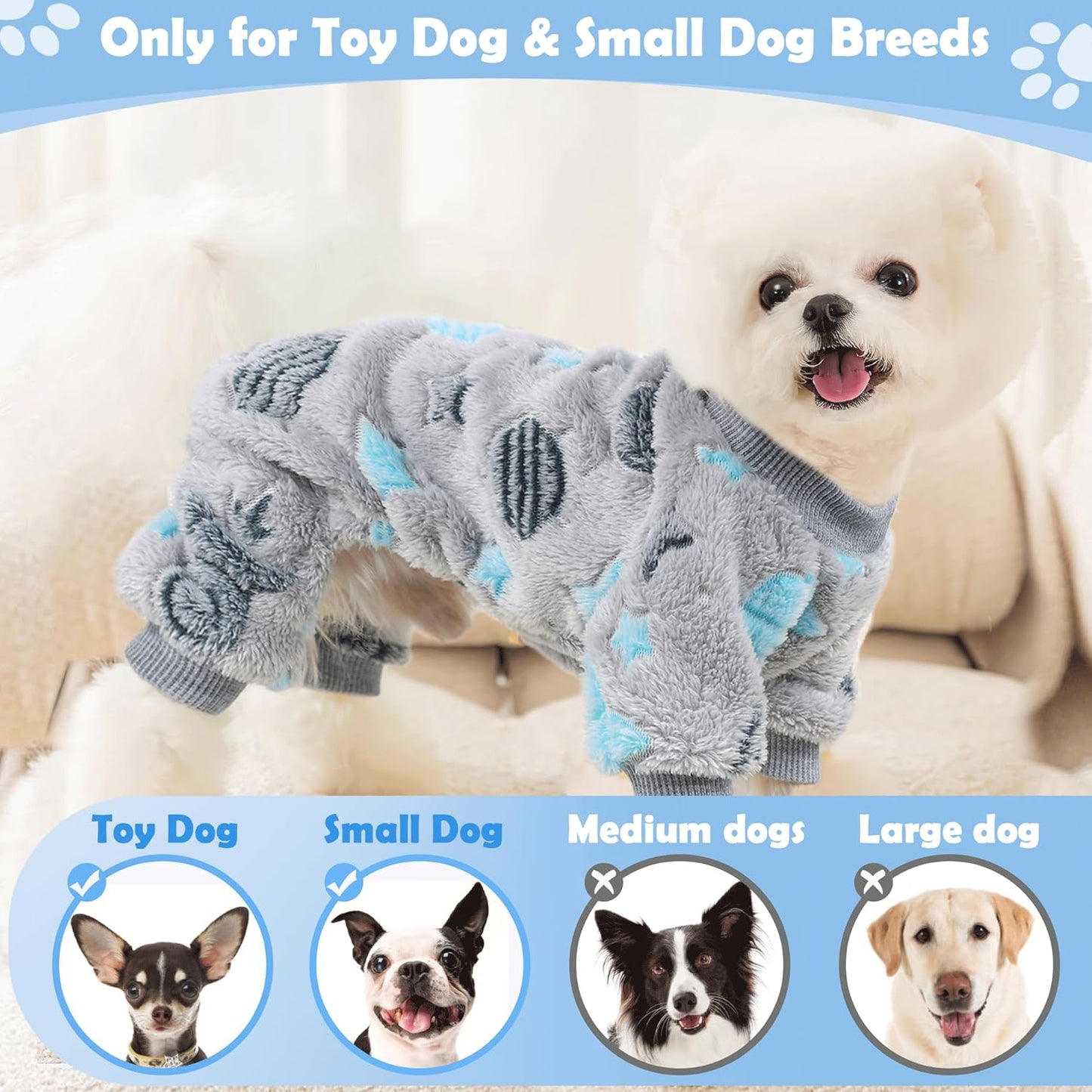Fleece Pajamas for Small Dogs, Winter Clothes Pjs Cute Extra Small Dog Sweaters Boy Male, 4 Legs Puppy Jumpsuit, Soft Onesies Pet Apparel Outfits for Chihuahua Yorkie Cat, Grey, XXS