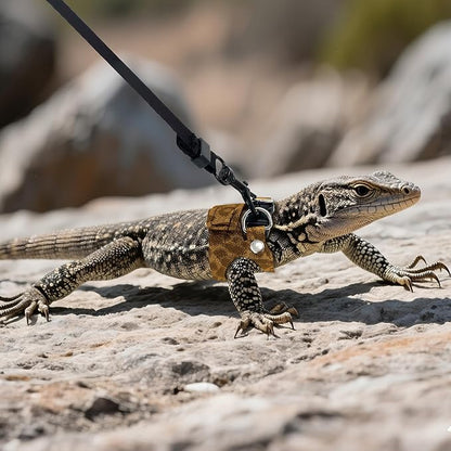 AIITLE 3 Pack Adjustable Bearded Dragon Harness and Leash Set - Leopard Print, Comfort Soft Leather Vest for Lizards, Iguanas, Guinea Pigs, Outdoor Walking & Camping, Brown