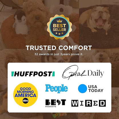 Bedsure Calming Dog Bed for Small Dogs - Donut Washable Small Puppy Bed, 23 inches Anti-Slip Round Fluffy Plush Faux Fur Large Cat Bed, Fits up to 25 lbs Pets, Camel