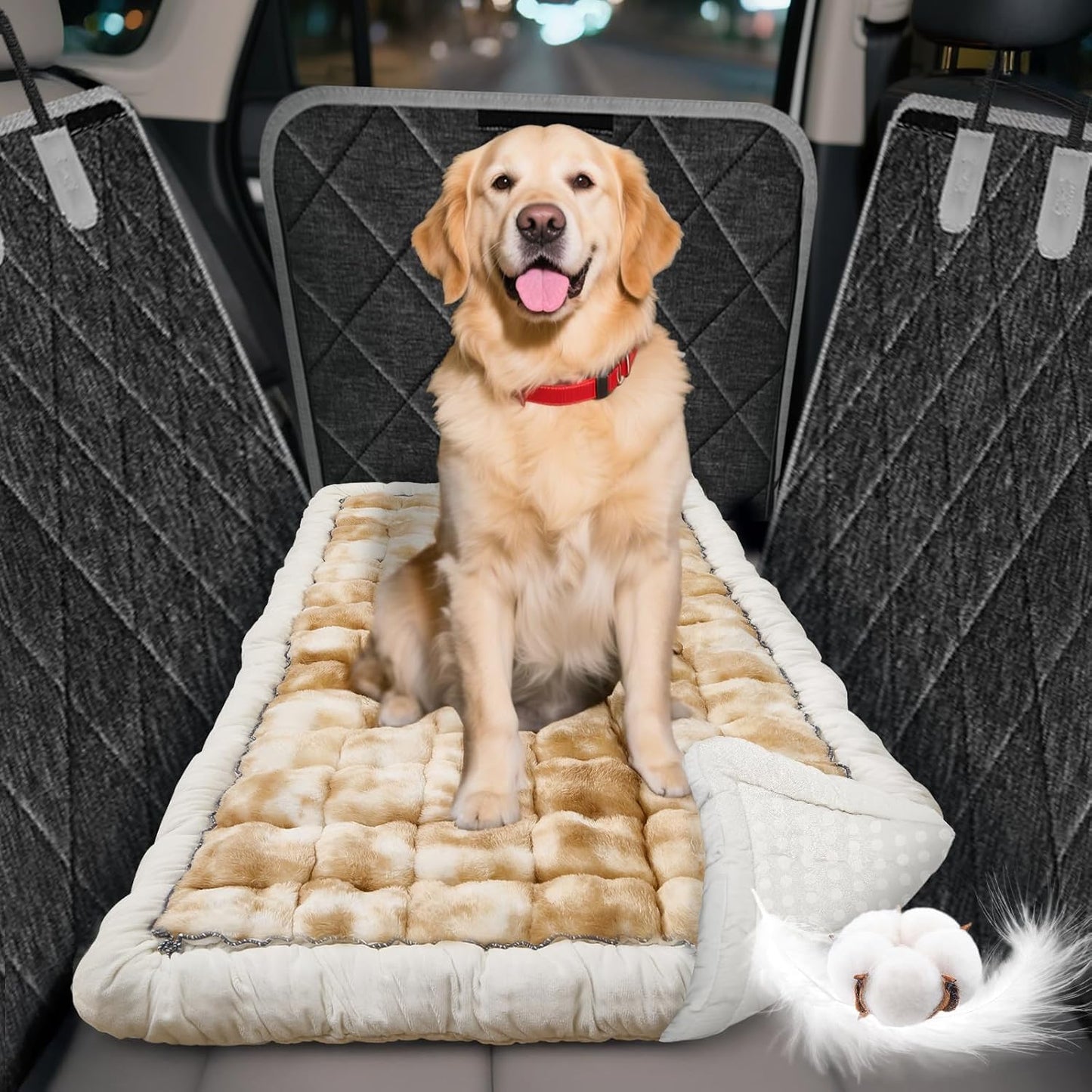 Thickened Dog Bed for Car Back Seat, Upgraded Bottom Non-Slip，Fits Hard Bottom car seat Cover for Dogs, Premium Mixed Color ，Bog Car Seat Cover