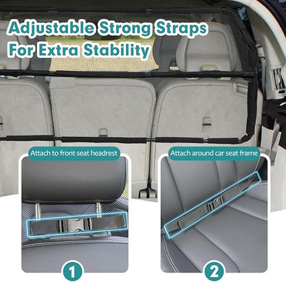 Dog Car Barrier Escape-Proof, 46" Wide Car Divider for 3rd Row Seats & Cargo Area, Durable Cargo Area Dog Car Gate Trunk Barrier with See Through Net Mesh for Small Sized SUV & Vehicles Or Hatchback