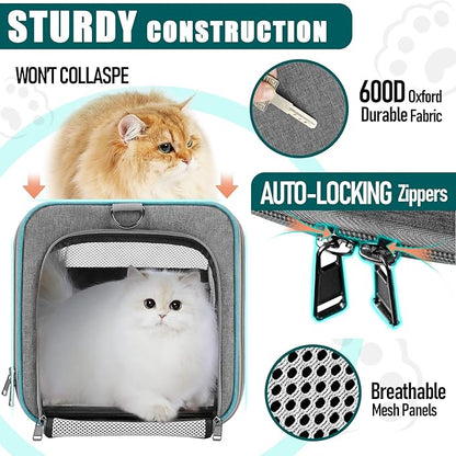 Pet Carrier for Large Cats 20 lbs+ / Soft Sided Small Dog Travel Carriers Top Load/Collapsible Carrier Bag for Big Cat / 2 Kittens Sturdy Transport Carriers Long Trips/Medium Cats 15 pounds