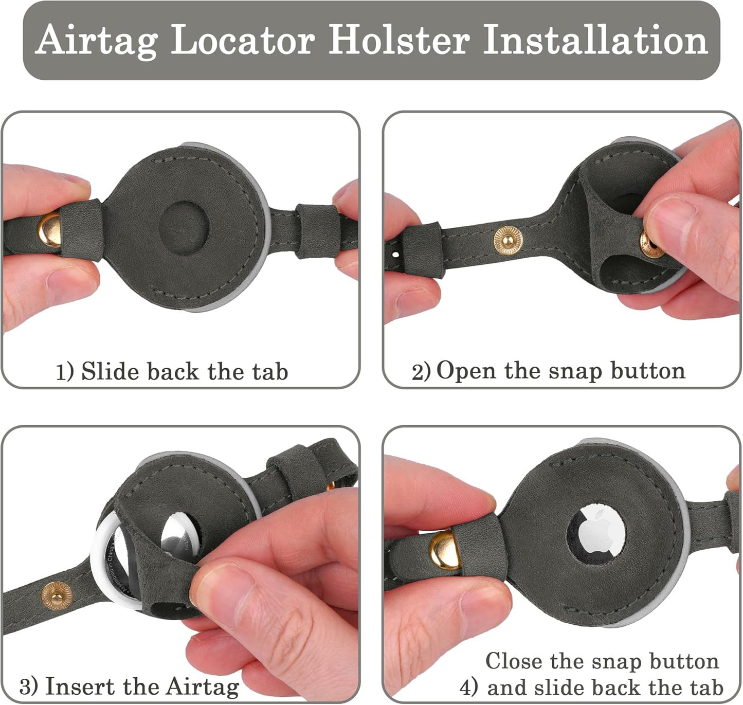 OOPSDOGGY Reflective Leather AirTag Cat Collar with Bell - Non Breakaway Adjustable Pet Collar with Apple Air Tag Holder - Lightweight GPS Kitten Collars for Small Dogs Puppy (Graphite)