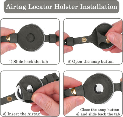 OOPSDOGGY Reflective Leather AirTag Cat Collar with Bell - Non Breakaway Adjustable Pet Collar with Apple Air Tag Holder - Lightweight GPS Kitten Collars for Small Dogs Puppy (Graphite)