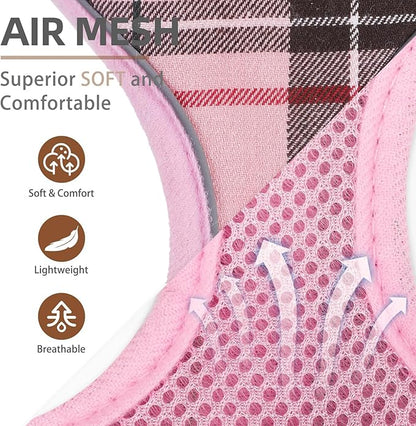 PUPTECK Soft Mesh Dog Harness and Leash Set Pet Puppy Cat Adjustable Reflective Padded Vest No Pull Harnesses, Pink, XS