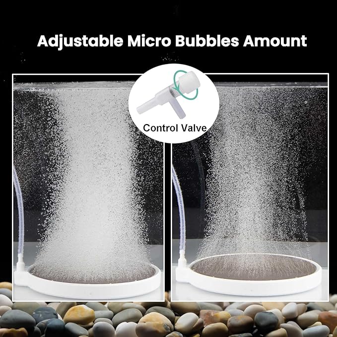 Fish Tank Bubbler, 3.2 Inch Aquarium Air Stone Kit, Nano Quiet Oxygen Diffuser for 20-70 Gallon Tanks, High Dissolved Oxygen, Dirt-Resistant Air Stone Bubbler with Tubing & Suction Cups