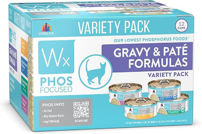 Weruva Wx Phos Focused Gravy and Pate Formulas 5.5oz Can Variety Pack, Pack of 12