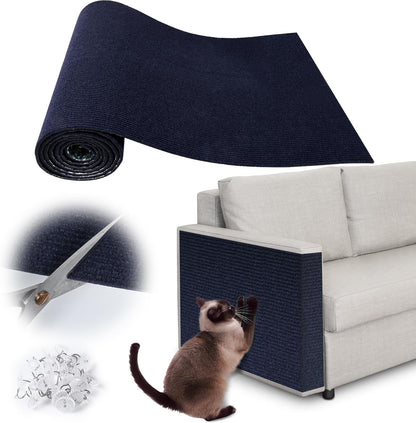 Cat Scratch Furniture Protector - 158" x 15.8" Trimmable Self-Adhesive Cats Claws Scratch Pads, DIY Cat Climbing Couch Protector for Scratch Post Cat Tree Replacement Indoor (Dark Blue)