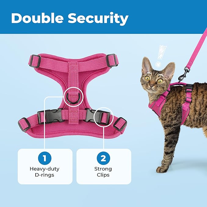 Voyager Escape Proof Cat Harness and Leash Set with Reflective Stitching, Neoprene Handle 5ft - Supports Small, Medium and Large Cats, Kittens for Walking by Best Pet Supplies - Fuchsia, S