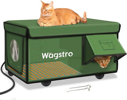 Heated Cat House for Outside, Waterproof Awning & Escape Door Heated Cat Houses for Indoor/Outdoor Cats in Winter, Elevated & Insulated Outdoor Cat Shelter for Feral Cat