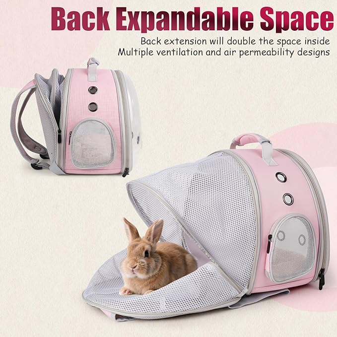 Back Expandable Backpack for Small Animals, Portable Travel Bag Breathable Pet Carrier Cages for Bunny, Guinea Pig, Bearded Dragon, Lizard, Rabbit, Squirrel, Tortoise, Kitten, Sugar Glider