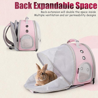 Back Expandable Backpack for Small Animals, Portable Travel Bag Breathable Pet Carrier Cages for Bunny, Guinea Pig, Bearded Dragon, Lizard, Rabbit, Squirrel, Tortoise, Kitten, Sugar Glider