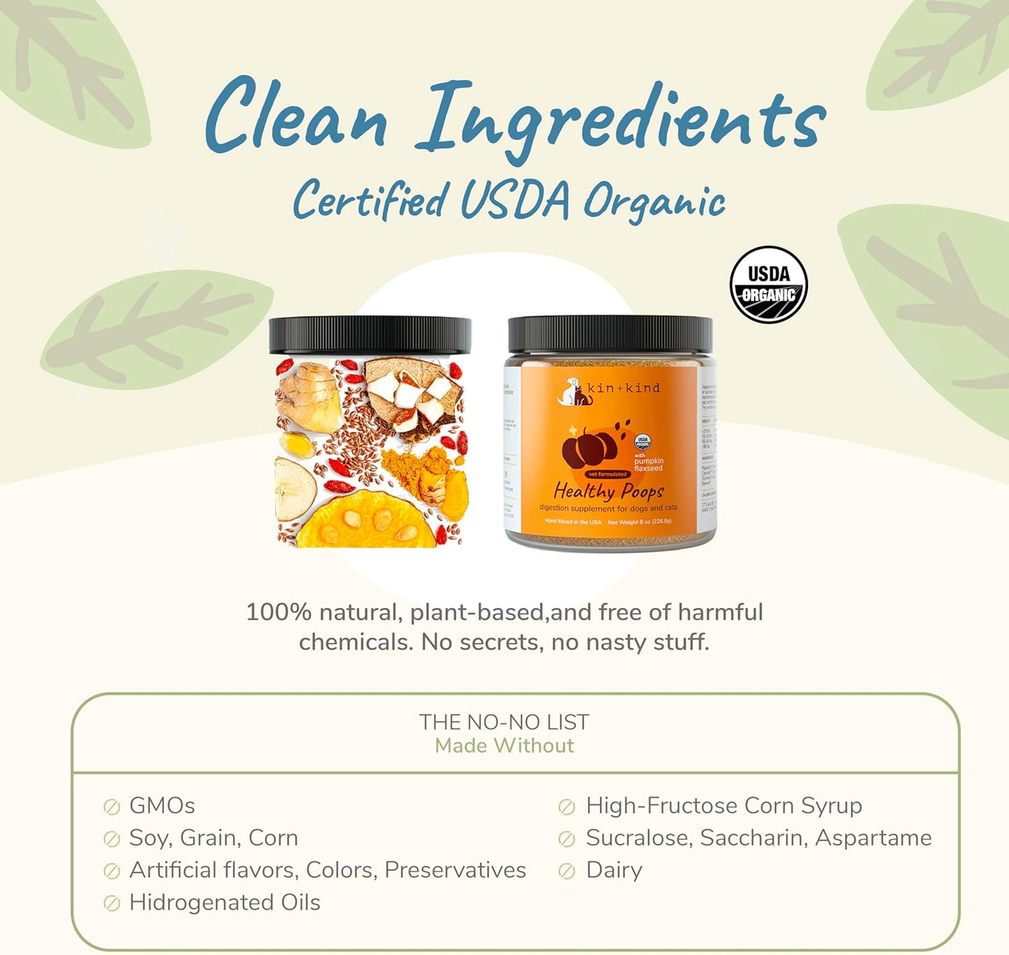 kin+kind Organic Fiber for Dogs&Cats - Pumpkin Boost for Healthy Poops - Digestive Health - Flax Seed, Ginger, Turmeric and Coconut - Made in USA - Bundle (3 x 8 oz)