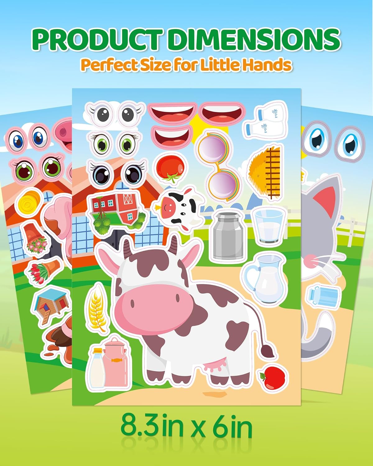 Aowplc 48 Sheets Farm Animal Make‑a‑Face Stickers for Kids & Toddlers – 12 Unique Mix‑and‑Match Designs – Farm Party Favors, Birthday Supplies, Activities & Crafts