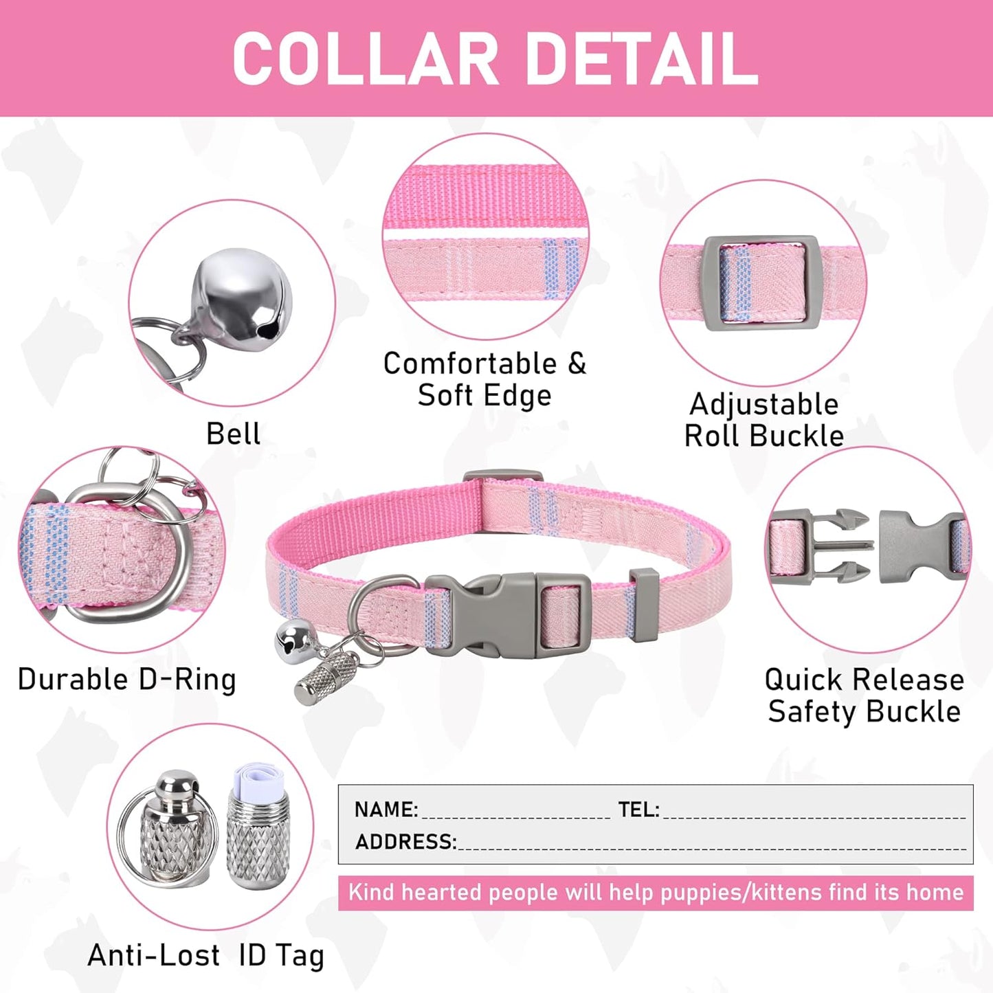 GAMUDA Small Dog Harness Collar and Leash Set, Step in No Chock No Pull Soft Mesh Adjustable Dog Vest Harnesses Plaid Reflective for Dogs Puppy Cats Kitten Rabbit (Pink, L)