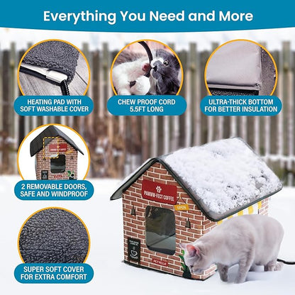Heated Cat House for Outside - Heated Outdoor Cat House Weatherproof - Cat Houses for Cats - Waterproof Cat Shelter