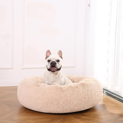Amazon Basics Donut Pet Bolster Faux Fur Bed for Dog, Beige, 36" x 36"