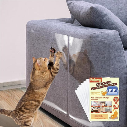 Anti-Cat Scratch Furniture Protector-16-Pack –Single-Sided, Heavy-Duty Self-Adhesive Tape, No-Residue for Couch, Doors & Walls - with 70 Twist Pins (16P+70 Pins)