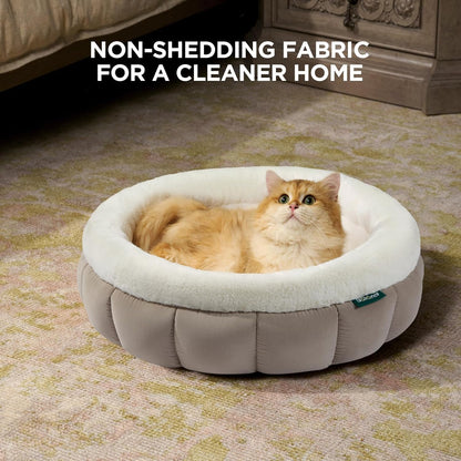 BALANCE Cat Beds for Indoor Cats, Washable Round Cat Bed, Cute Kitten Bed with Anti-Slip Bottom for Kitty and Puppy, 23 Inches, Goat