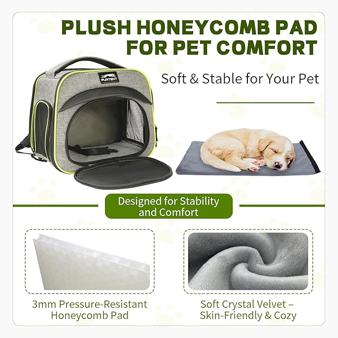 Guinea Pig Cage, Breathable and Collapsible, Small Pet Bag with Safety Leash - for Puppy, Kitten, Bunnies Weighing up to 8 Pounds Designed for Travel, Hiking, Walking and Outdoor Use, Gray Green