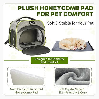 Guinea Pig Cage, Breathable and Collapsible, Small Pet Bag with Safety Leash - for Puppy, Kitten, Bunnies Weighing up to 8 Pounds Designed for Travel, Hiking, Walking and Outdoor Use, Gray Green