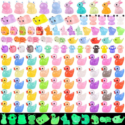110PCS Mini Resin Animals Miniature Figures to Hide,Tiny Cute Figurines Glow in Dark, Little Animal Toys Small Accessories for Topper Desk Garden Dollhouse Landscape Aquarium Ornaments Crafts & Decor