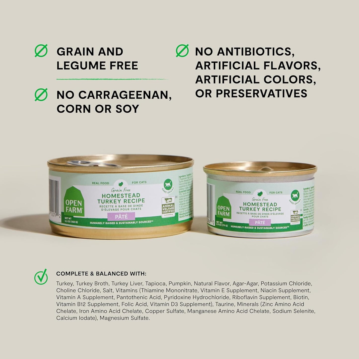 Open Farm Canned Cat Food, Pate for Complete & Balanced Nutrition, Grain Free and Legume-Free Wet Cat Food, Homestead Turkey Recipe, 2.8oz Cans (Case of 18)