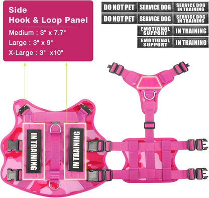 WINSEE Tactical Dog Harness with Dog Leash, Service Working MOLLE Vest with 10 Pet Patches for Dog, No Pull Military Harness and Backpack for Training Hunting Walking
