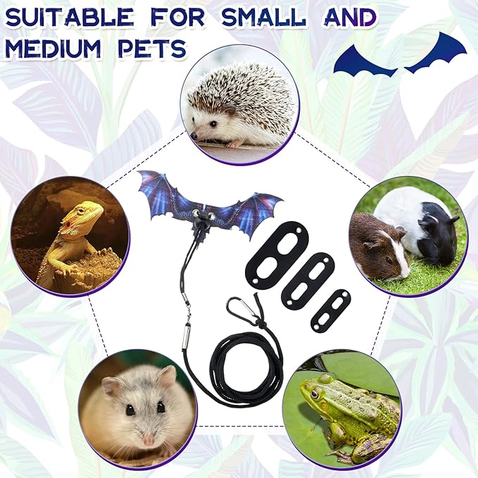 Weewooday 3 Pack Bearded Dragon Leash Harness Removable Lizard Leash for Dragons Reptiles, Safety Outdoor Walking, S, M, L,(Purple)