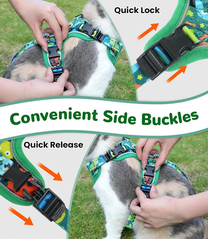 Halypet Cat Harness and Leash Set for Walking, Escape Proof Adjustable Vest Harness with 3-in-1 Integrated Buckles, Easy Control Soft Breathable Mesh with Reflective Strips for Cats, S Green Monster