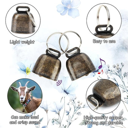 5 Pack Goat Collars with Bells, Horse Sheep Grazing Copper Bells and Adjustable Nylon Collar Set Pet Anti-Lost Loud Bronze Bell for Small Farm Animal Sheep Goat Cow Accessories(Floral)
