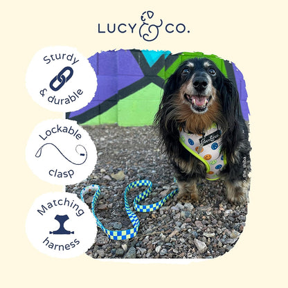Lucy & Co. Designer Dog Leash - Pet Accessories - Thick Dog Leash - Padded Handle for Comfort - Purple with Green Floral - 5 Foot (Lime Green Blue Checker, Large)