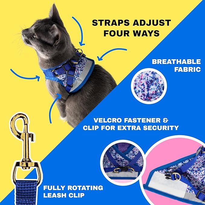 Travel Cat Harness and Leash Set - Adjustable Fit Mesh Cat Harness and Reflective Strap - Comfort Walking Vest for Kitten for Outdoor Walking, Hiking (Small, Groovy)