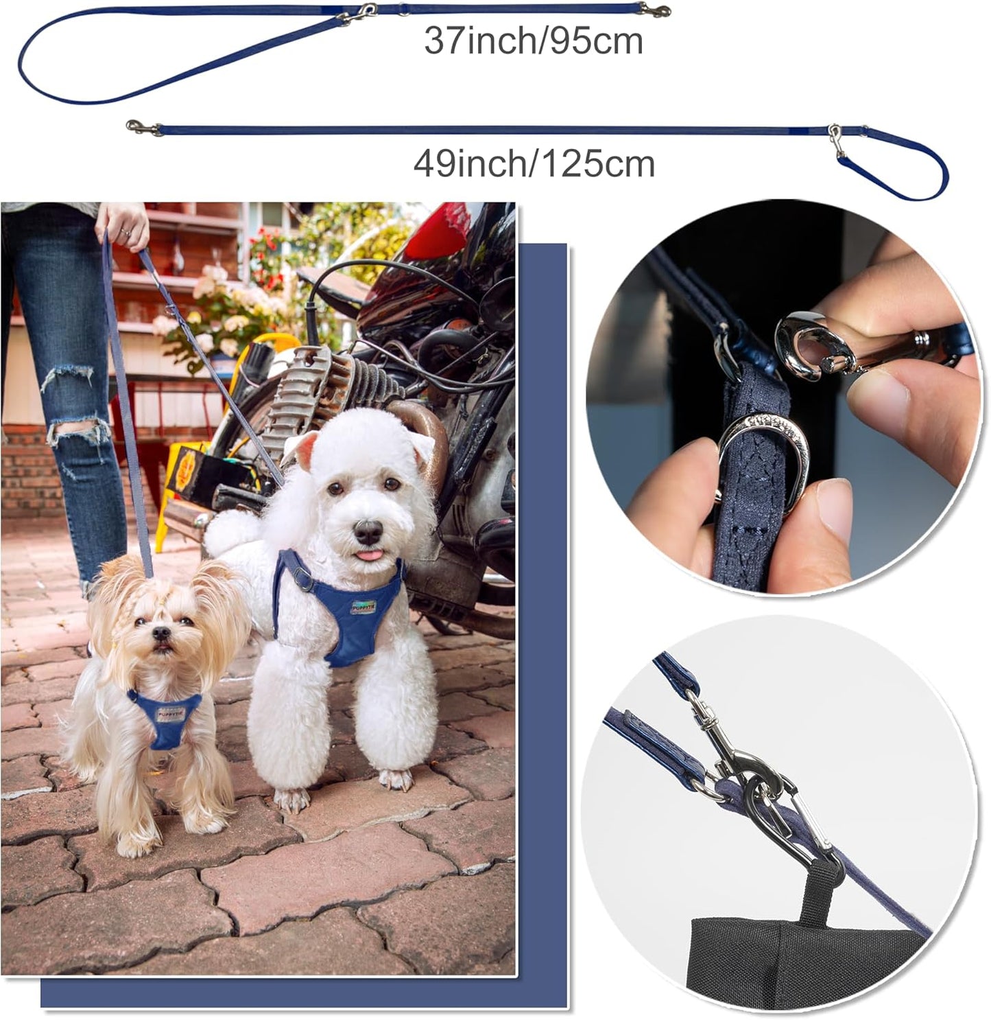 Puppytie No Pull Small Dog Harness with Multifunction Dog Leash,Lightweight Soft Adjustable No Choke Escape Proof Pet Harness Vest Pet Harness Vest,Glossy Sapphire Blue,S