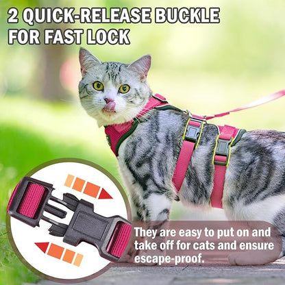 PUPTECK Cat Harness and Leash Set Escape Proof for Walking, Breathable Mesh Vest Adjustable Harness for Cats Puppy Small Animals, Reflective at Night, Fuschia Medium