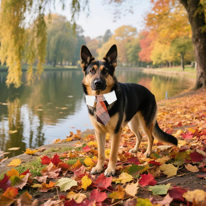 ADOGGYGO Fall Dog Necktie, Halloween Thanksgiving Pet Tuxedo, Orange Plaid Fall Neck Tie Collar for Large Dogs (Large)