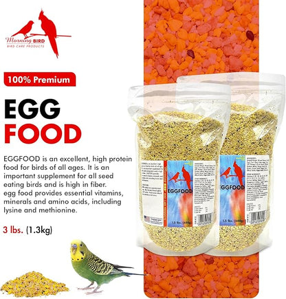 Morning Bird Eggfood 3 lbs (2-Pack, 1.5 lbs Each) – Protein Food with Essential Amino Acids, Vitamins & Minerals – Supports Growth & Feather Health – Ideal Bird Seed for Breeding and All Bird Types