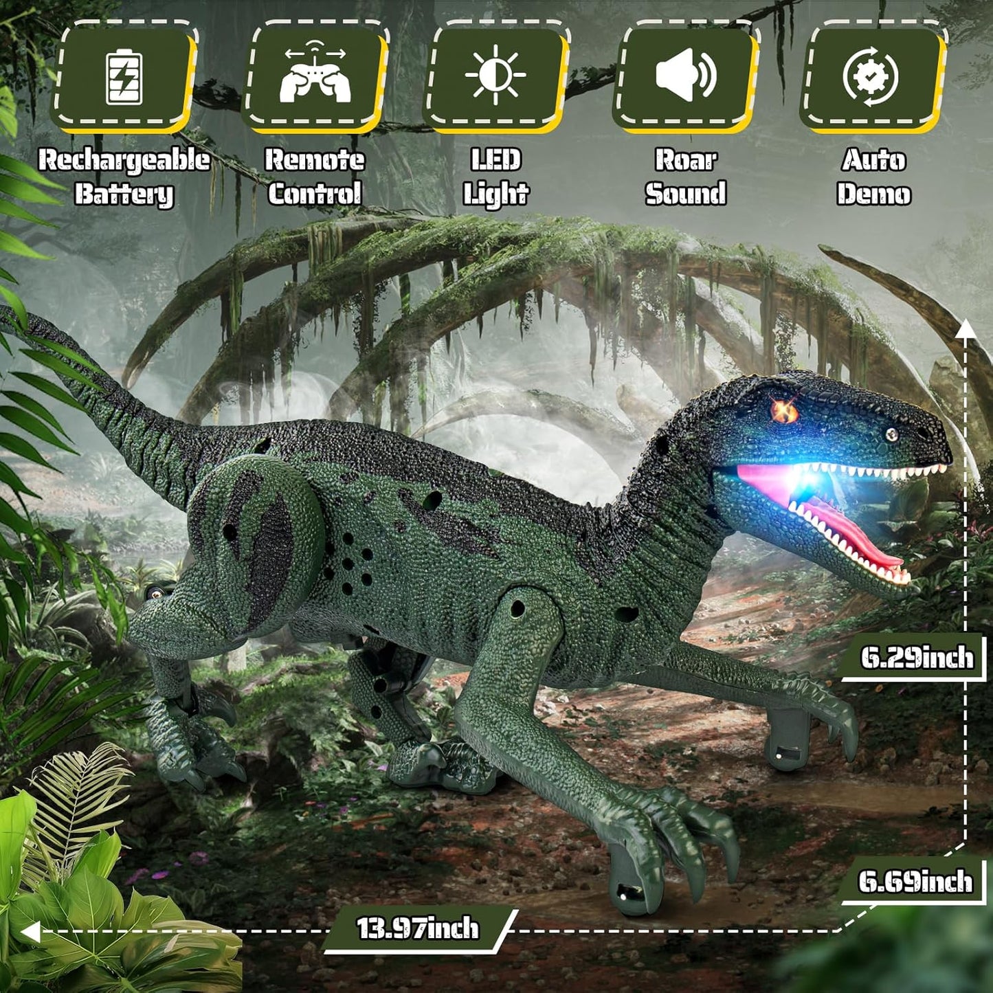 Dinosaur Toys for Kids 3-5, 5-7, 8-12, 2.4GHz Remote Control Dinosaur with Walking, Realistic Sounds, Demo Mode, Rechargeable Jurassic Toys for Birthdays, Parties, Children’s Day