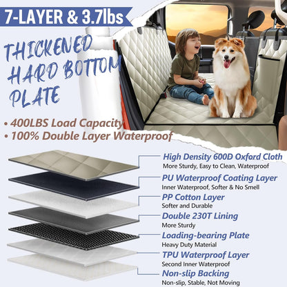 Back Seat Extender for Dogs Truck-Large Space, Pet Seat Cover Back Seat Hard Bottom Holds 400lbs, Waterproof Dog Hammock for Crew Cab Trucks F150, RAM1500, Sierra, Tundra, Silverado