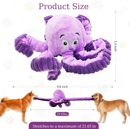 Squeaky Dog Toys, Stuffed Large Dog Toys to Keep Them Busy, Interactive Plush Chew Toys with Crinkle Paper, Tough Pet Animal Toys for Small Medium Large (Purple Octopus)