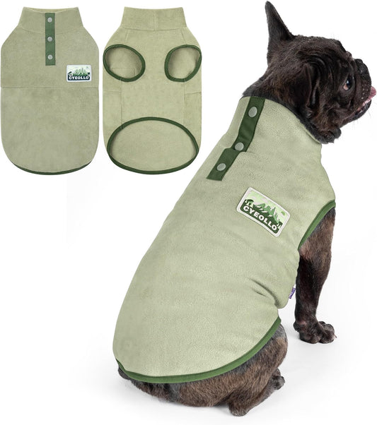cyeollo Fleece Dog Sweater, Turtleneck Dog Sweatshirt Stretchy Pullover Fleece Vest Warm Winter Fall Clothes for Small Dogs Boy Pet Apparel, Green L