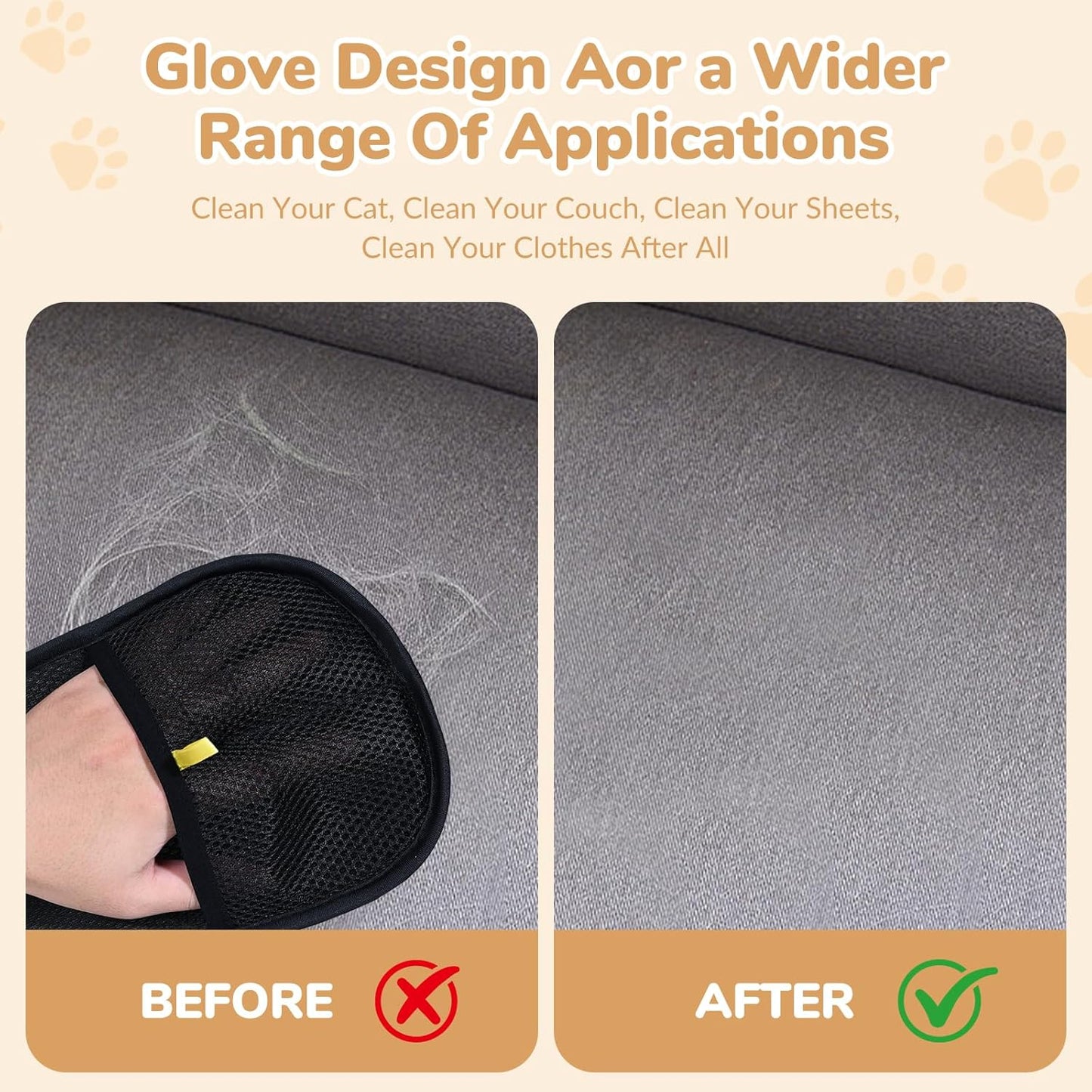 Pet Hair Removal Gloves, Electrostatic Pet Hair Grooming Gloves for Dog & Cat, Reusable for Carpet, Clothing,Furniture,Clothing, Couch,Bed,Curtain-4 PCS