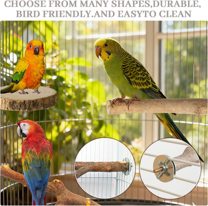 8 Pack Natural Wood Bird Perches Parrot Perch Stand Parakeet Toys Bird Cage Accessories for Budgerigar Cockatiels, Conures